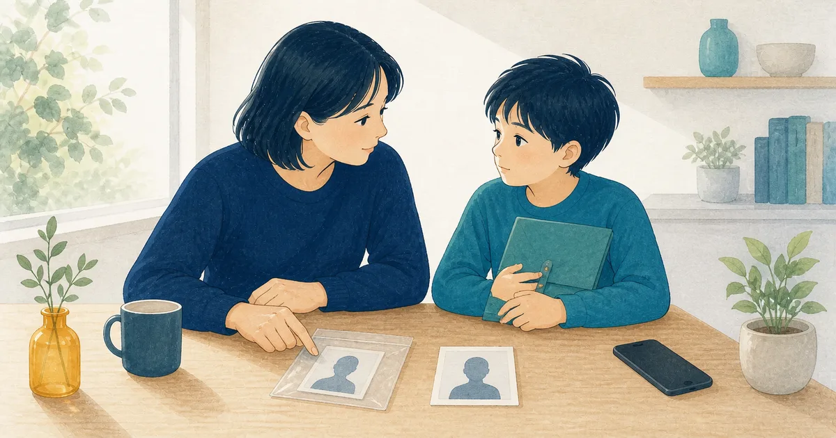 なりすましの可能性がある情報と本物の情報を分けて確認する親子